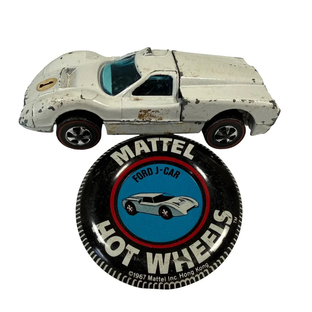 Mattel Ford J-Car Hot Wheels White Redline Vintage 1968 With Button 6214